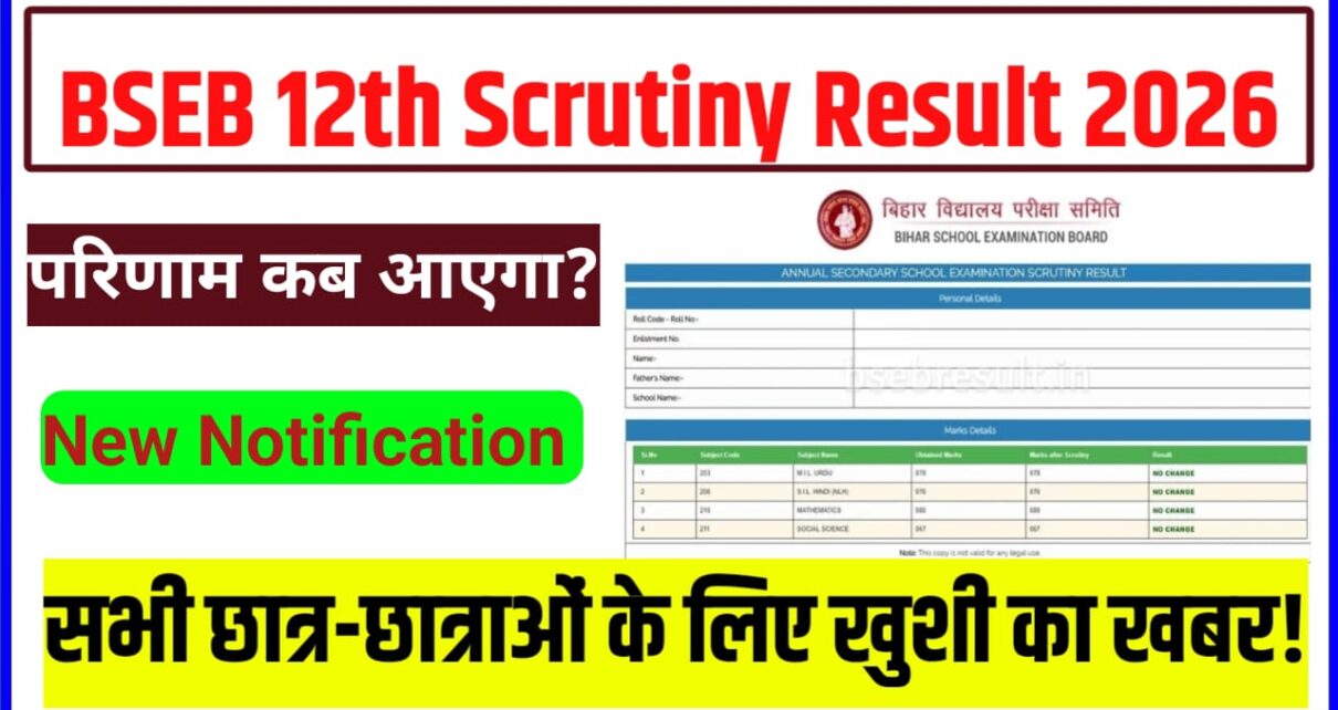 Bihar Board Class 12th Scrutiny Result 2026 Kab Aaega